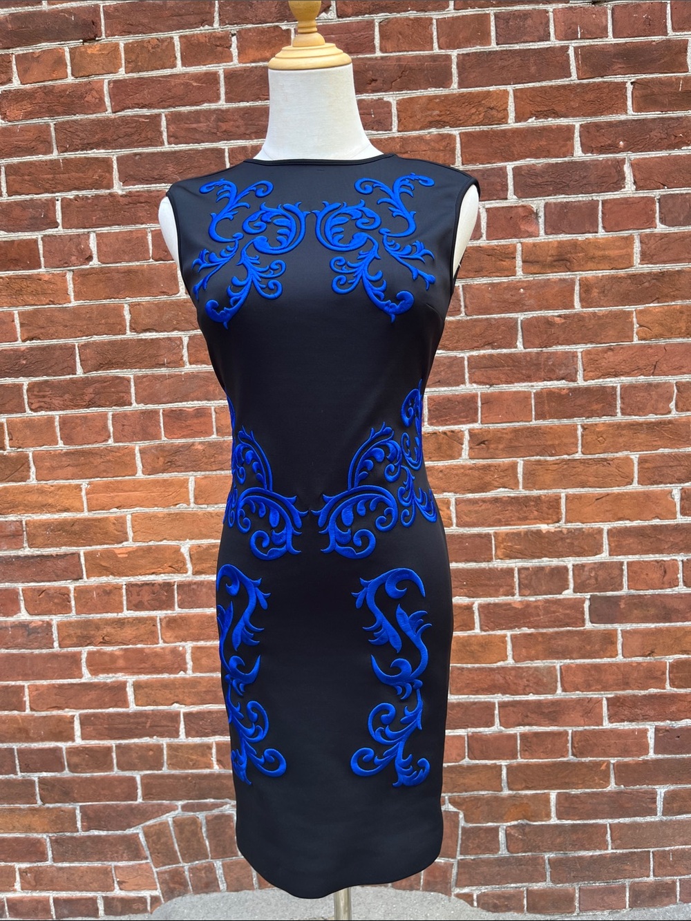 Clover Canyon Black Midi Dress with Royal Blue Embroidery